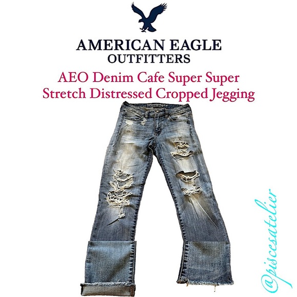 American Eagle AEO Denim Cafe Super Super Stretch Distressed Cropped Jegging, 8 - Picture 3 of 14